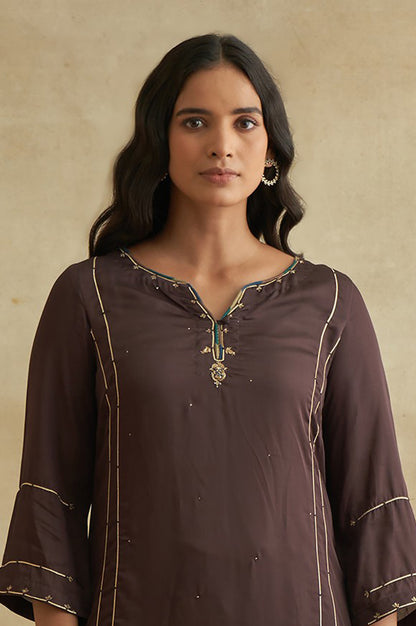 Dark Brown Lustrous Satin Gota kurta