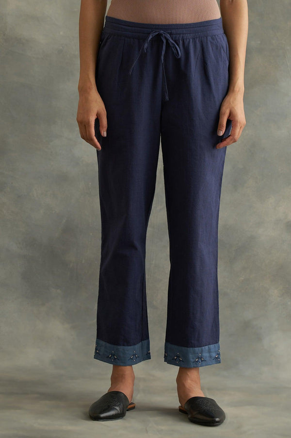 Dark Blue Colour Blocked Straight Pants