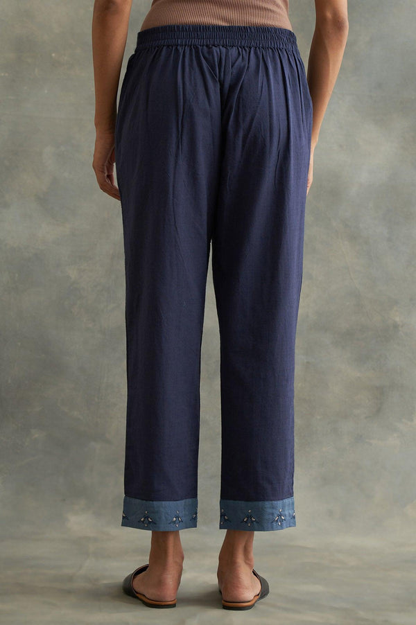Dark Blue Colour Blocked Straight Pants