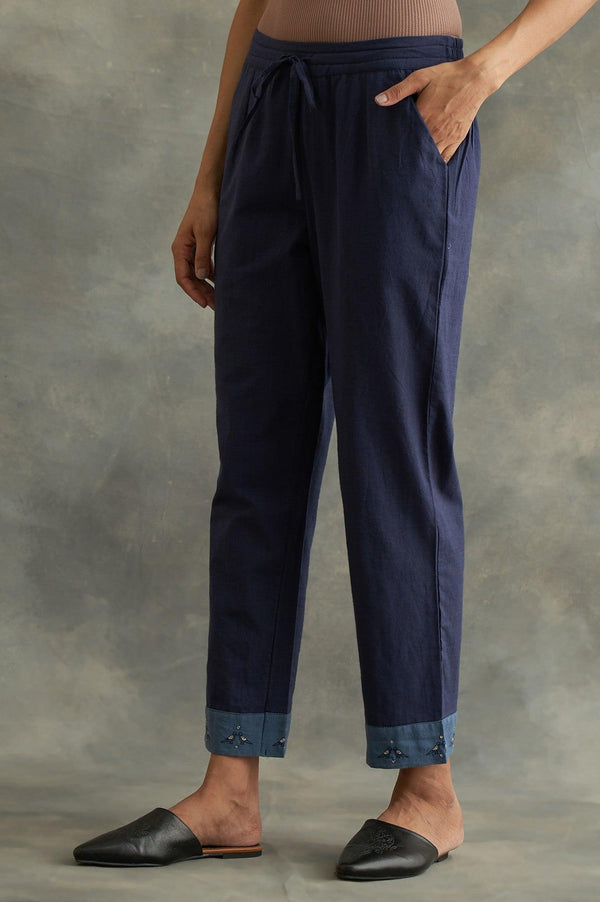 Dark Blue Colour Blocked Straight Pants