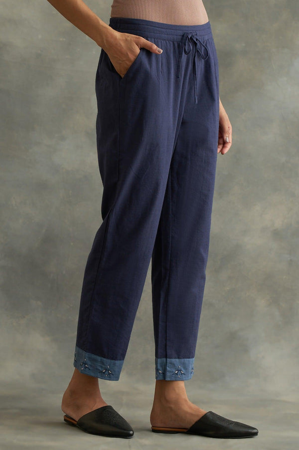 Dark Blue Colour Blocked Straight Pants