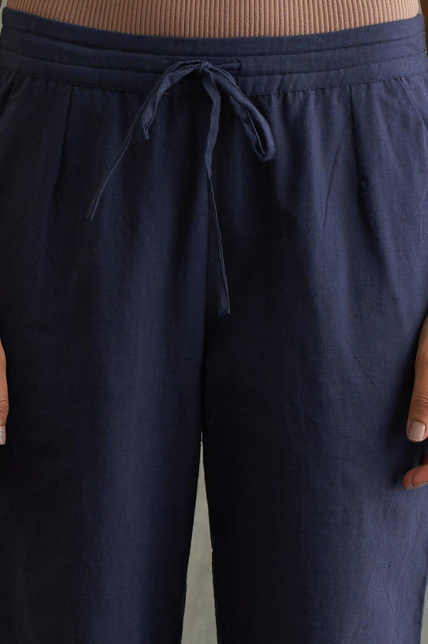 Dark Blue Colour Blocked Straight Pants