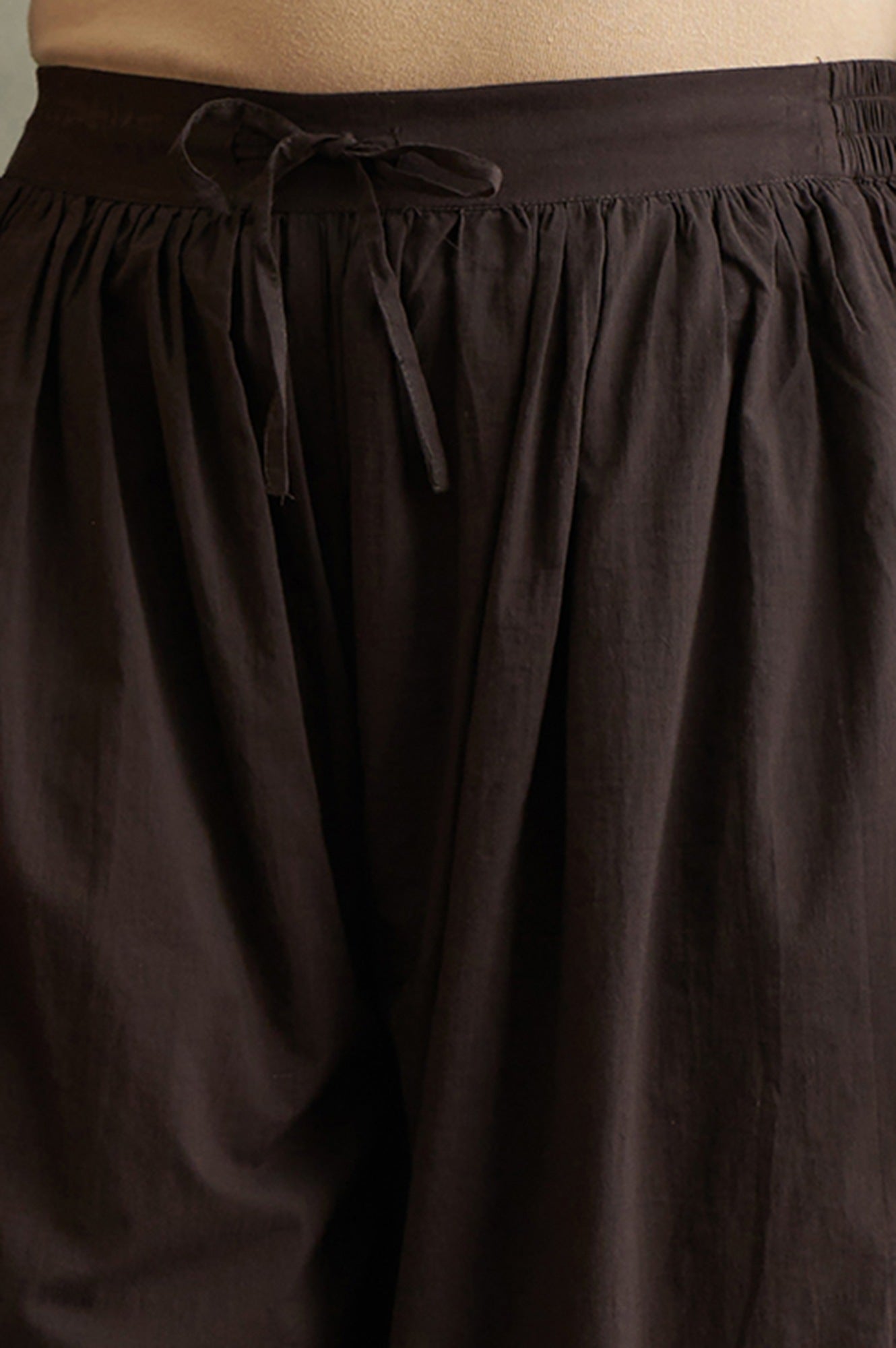 Brown Solid Sequin Pleated Cotton Salwar