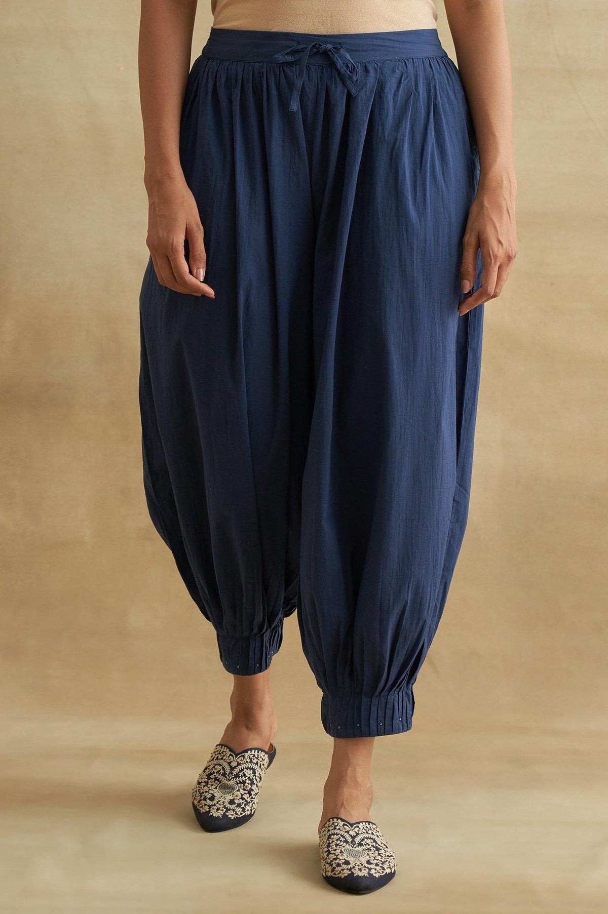 Indigo Pleated Hem Salwar Pants - S
