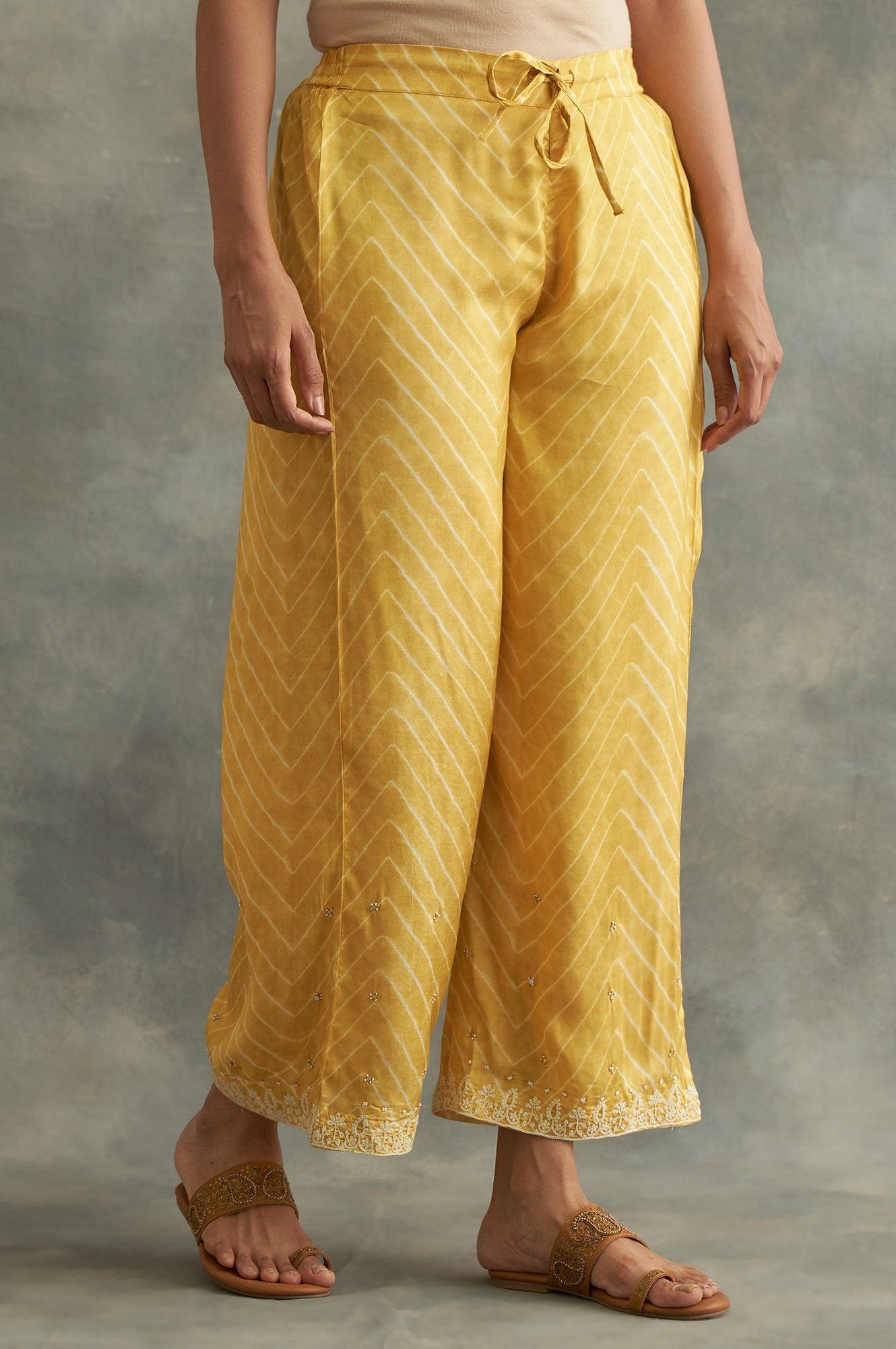 Mustard Printed Parallel Pants - wforwoman