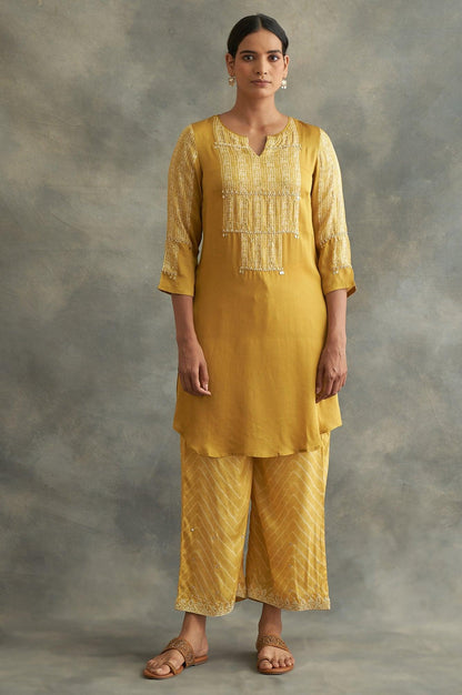 Mustard Printed Parallel Pants - wforwoman