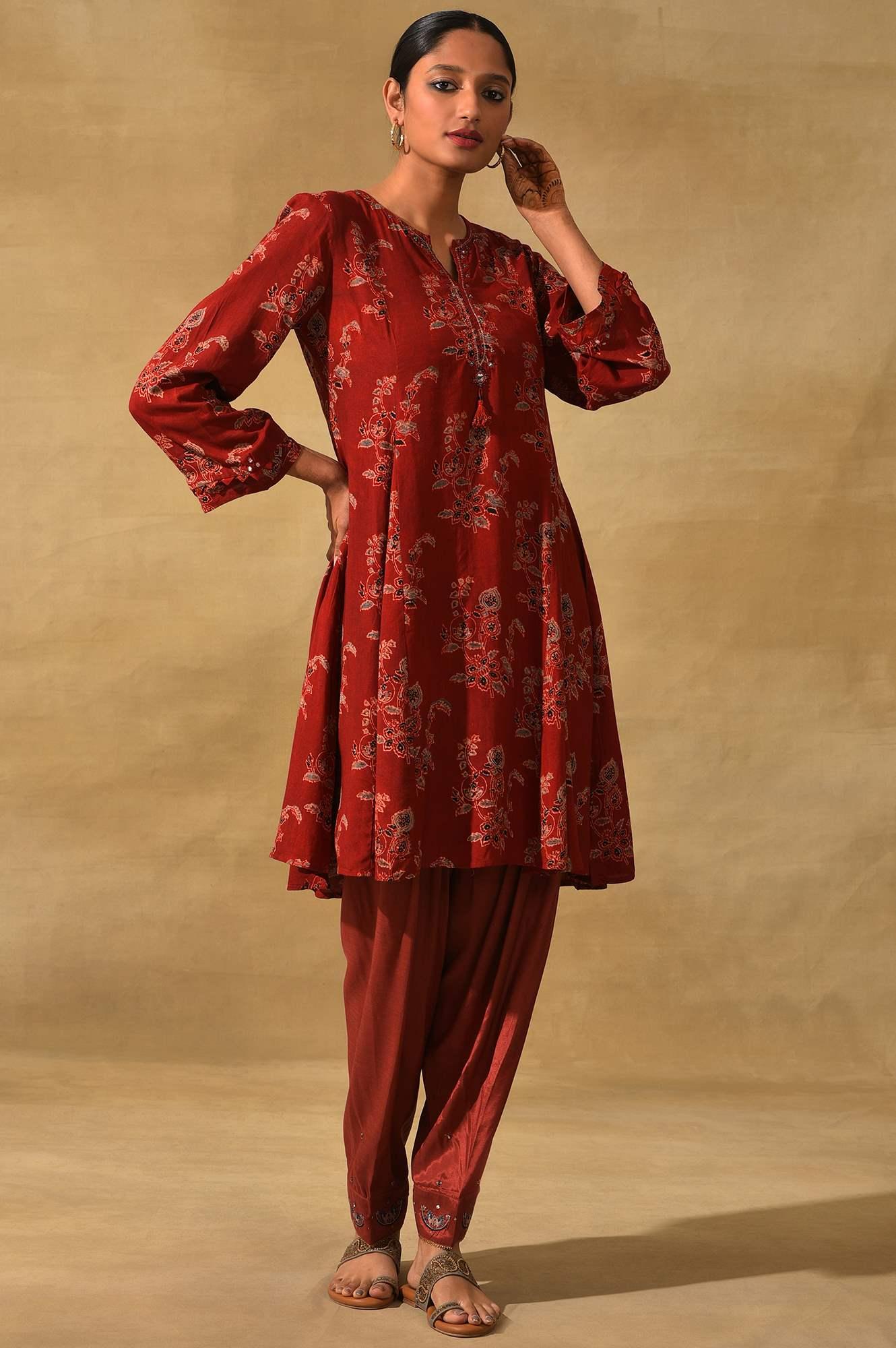 Red Solid Salwar - wforwoman