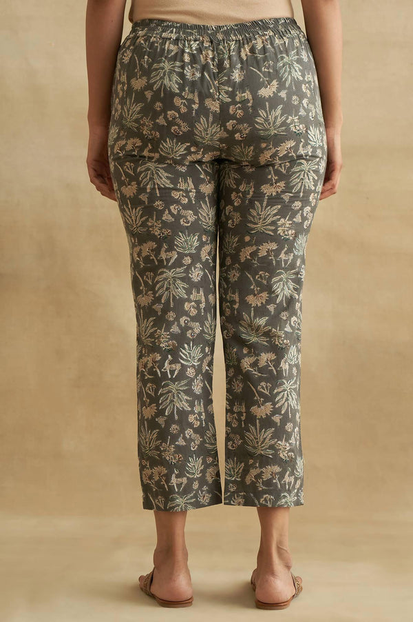 Dark Grey Handblock Print Straight Pants