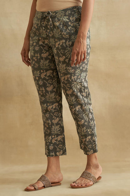 Dark Grey Handblock Print Straight Pants - wforwoman