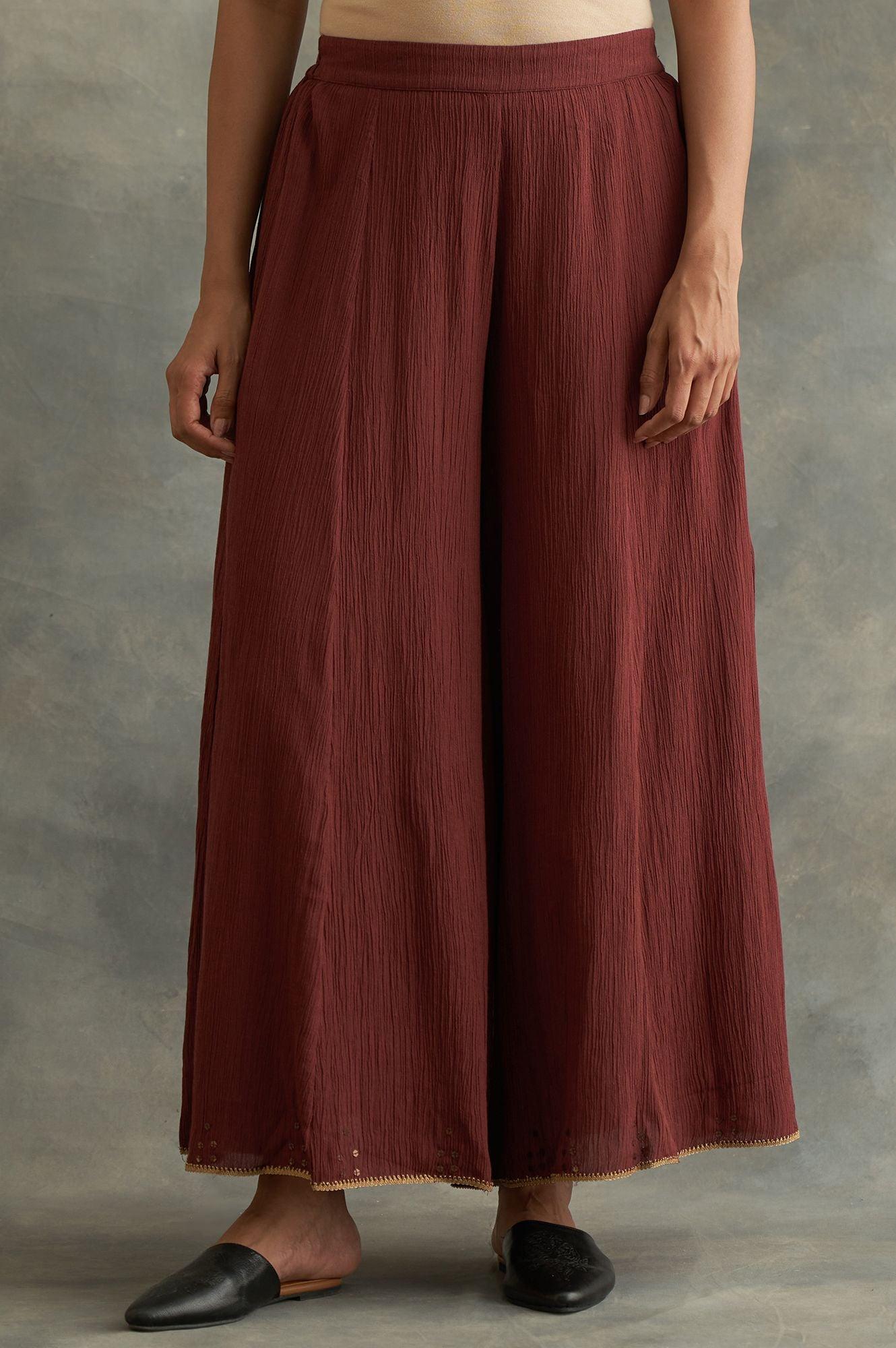 Dark Red Solid Divided Skirt - wforwoman