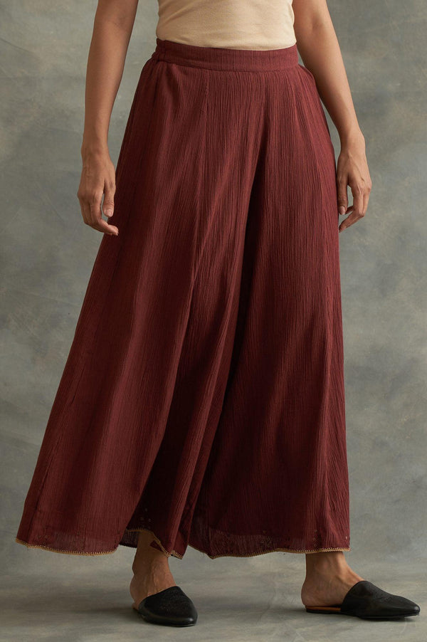 Dark Red Solid Divided Skirt