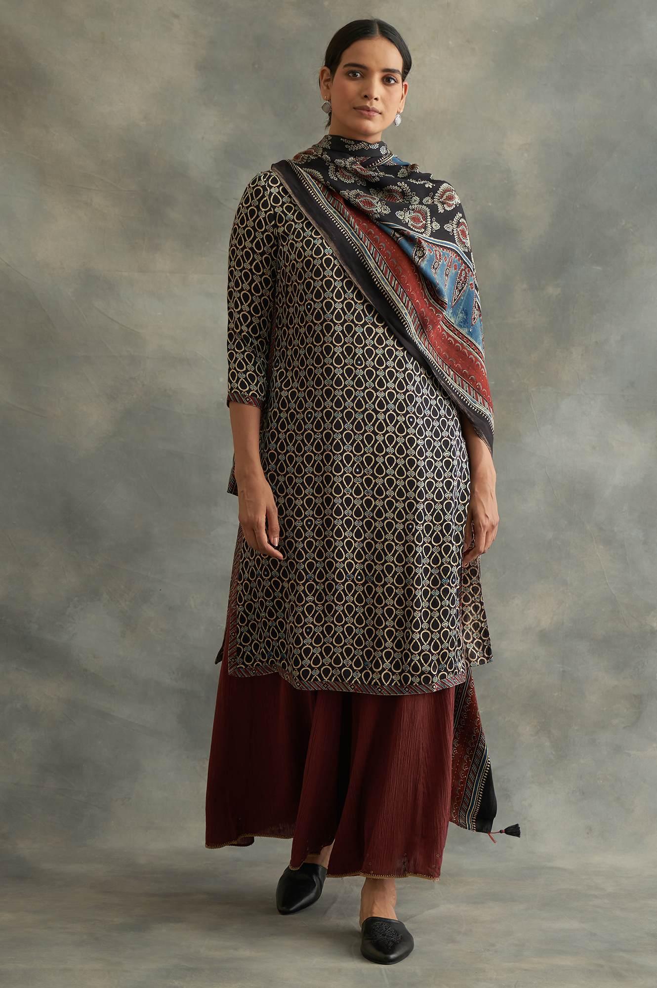 Dark Red Solid Divided Skirt - wforwoman