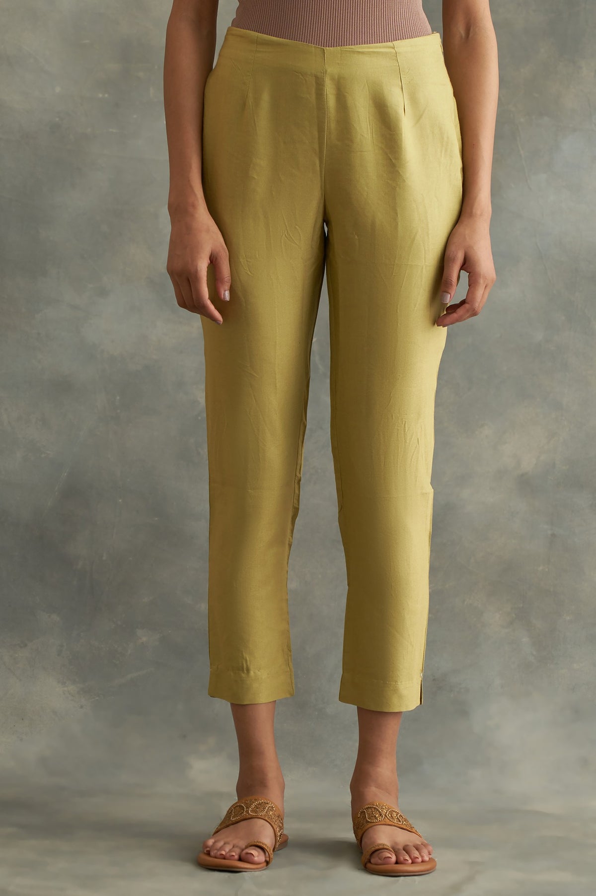 Lime Green Solid Slim Pants - XS