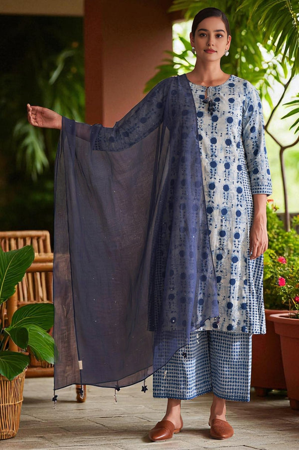 Folksong By W Dark Blue Solid Kota Drape