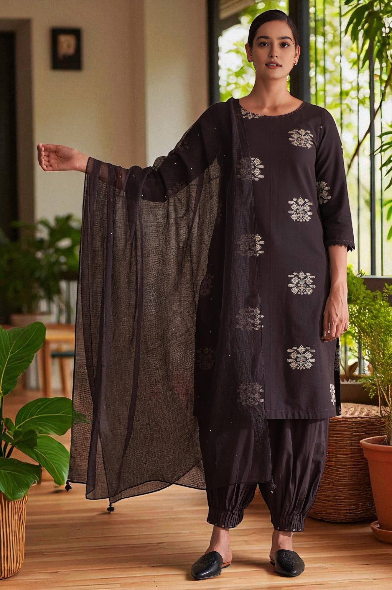 Folksong By W Dark Brown Solid Kota Drape