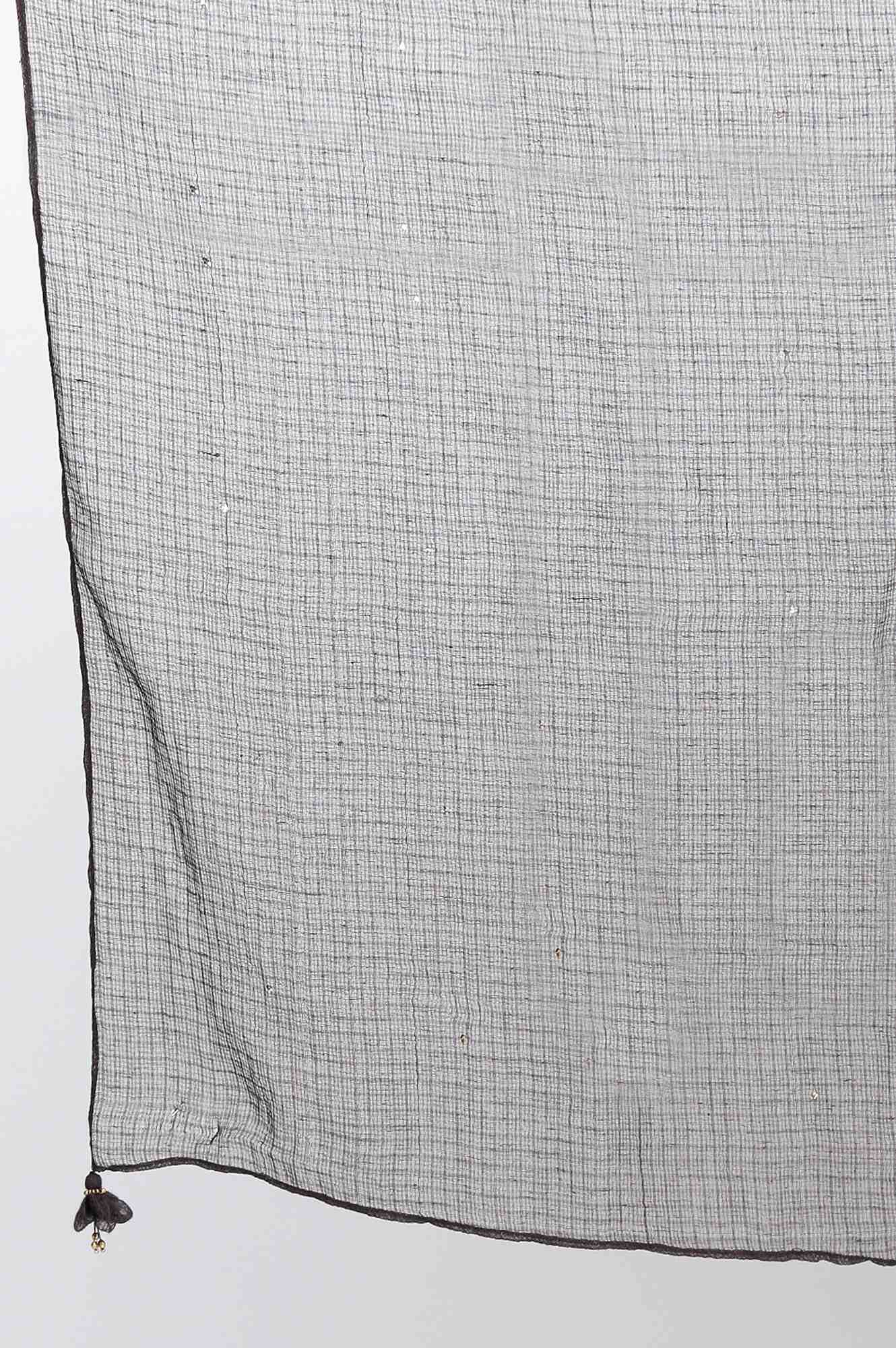 Brown Solid Mukaish Work Rectangular Cotton Silk Dupatta