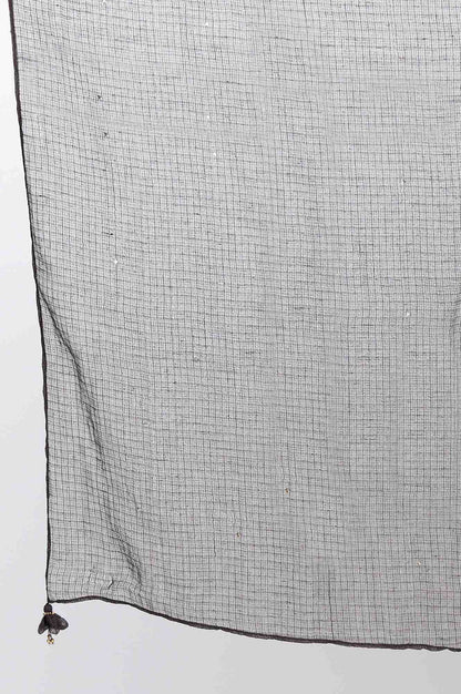 Brown Solid Mukaish Work Rectangular Cotton Silk Dupatta