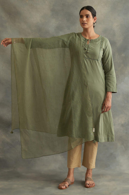 Green Solid Kota Drape - wforwoman