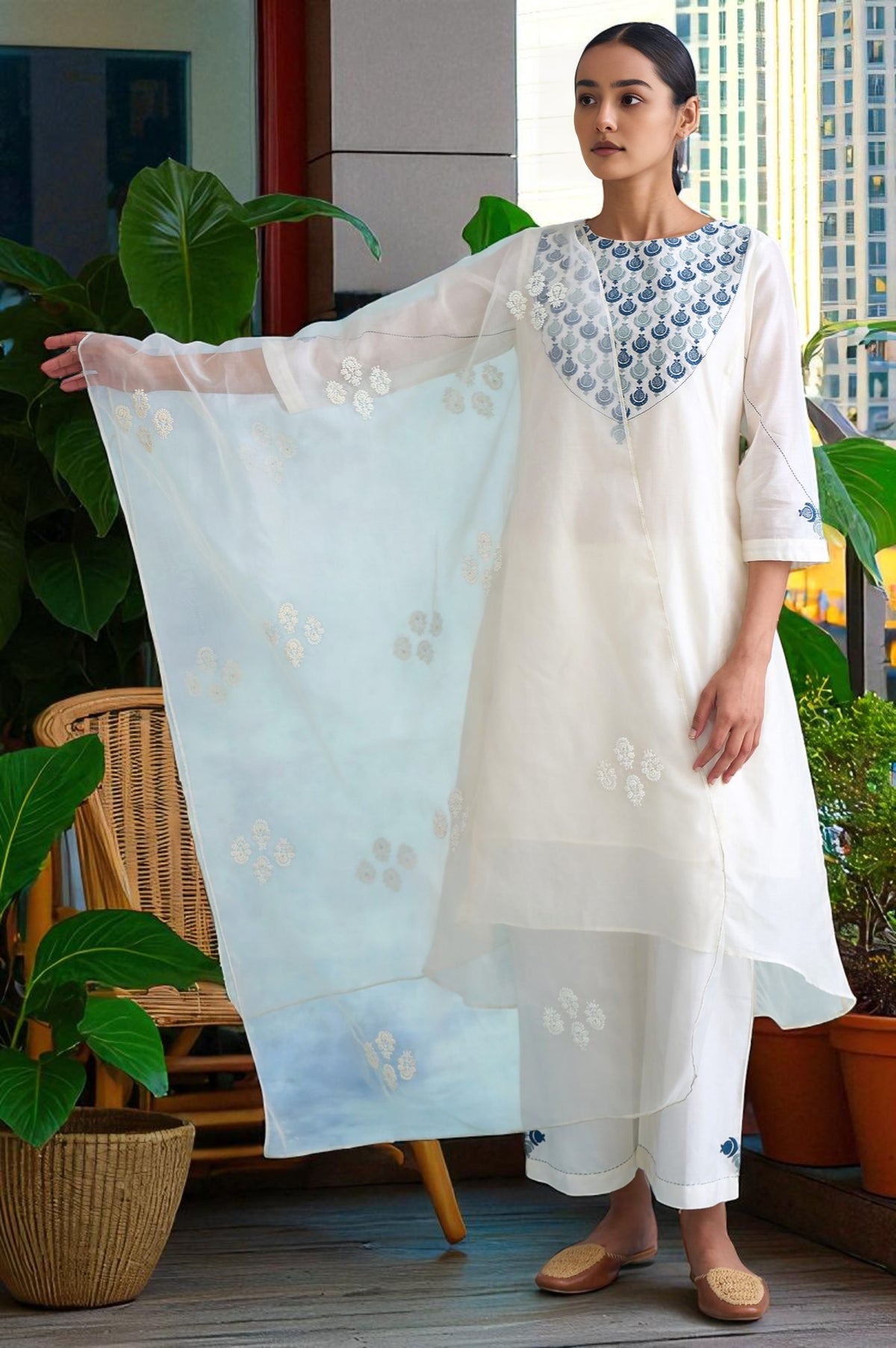 Folksong By W Ecru Solid Silk Organza Drape - FS