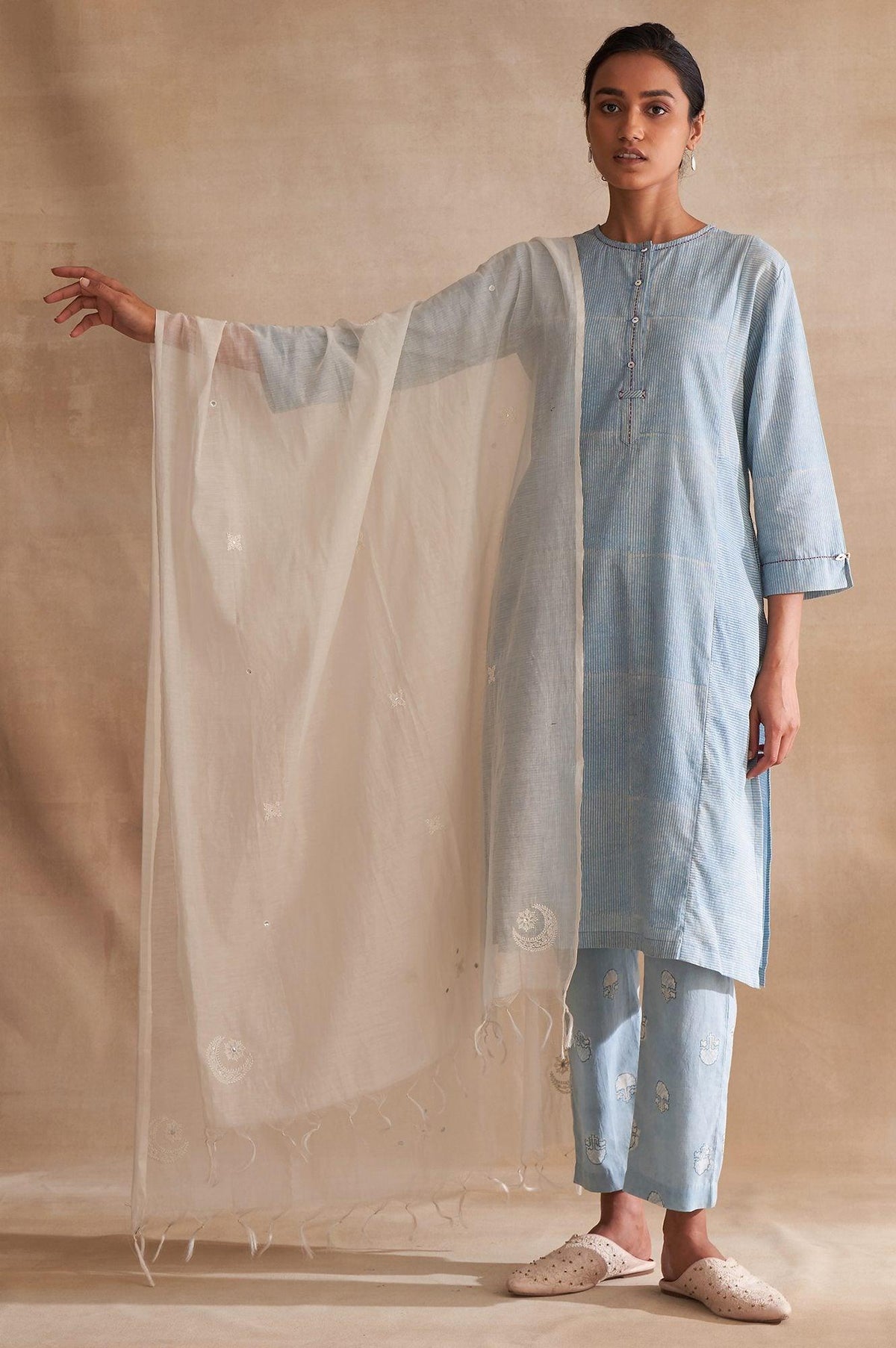 Folksong By W Ecru Solid Cotton Silk Drape - FS