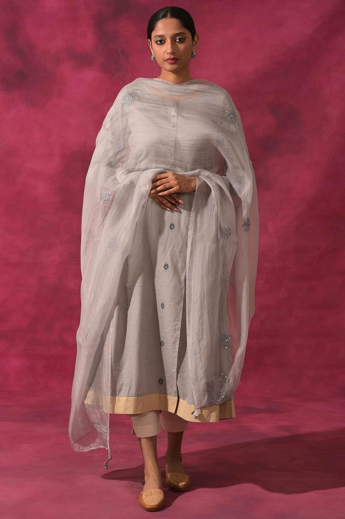 Light Grey Solid Silk Organza Drape - Fs