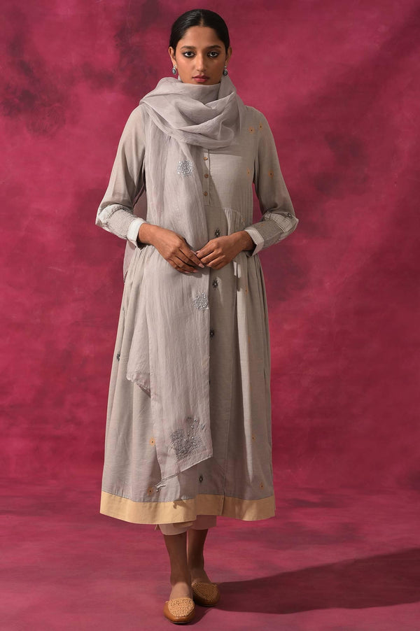 Light Grey Solid Silk Organza Drape
