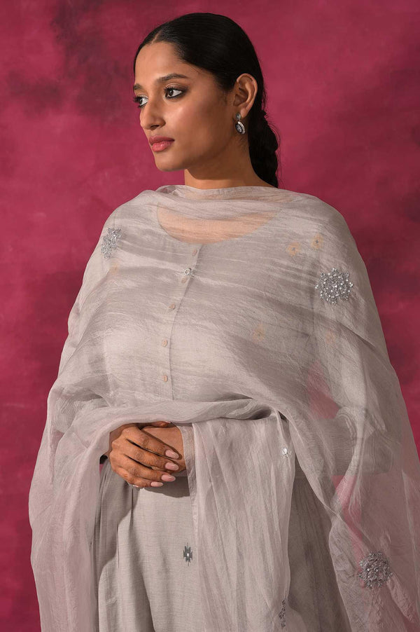 Light Grey Solid Silk Organza Drape