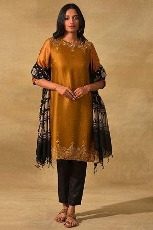 Black And Ecru Printed Cotton Silk Drape