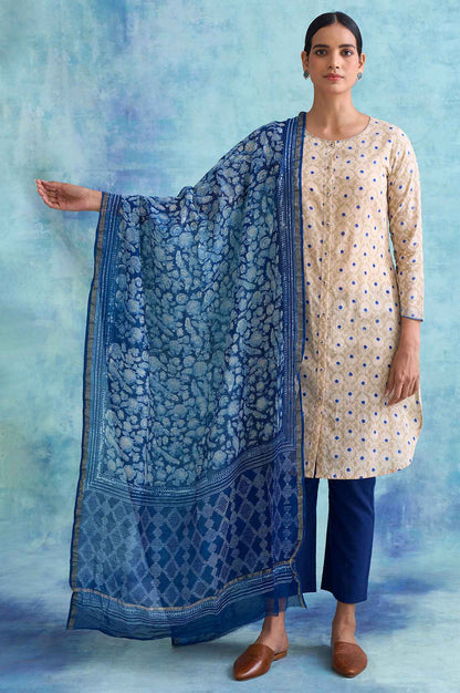 Indigo Printed Cotton Silk Drape