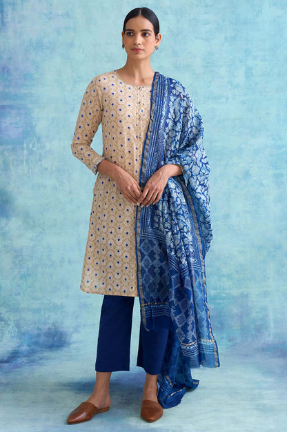Indigo Printed Cotton Silk Drape
