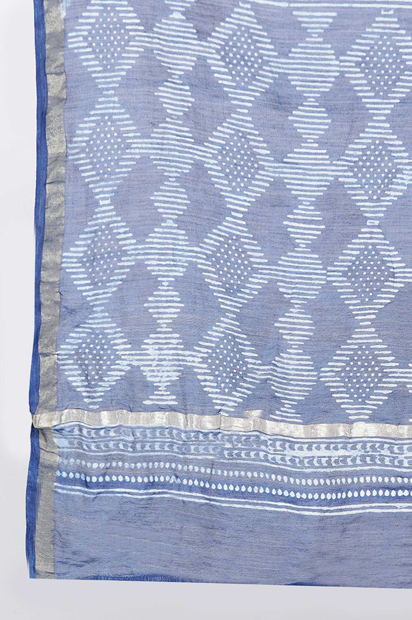 Indigo Printed Cotton Silk Drape