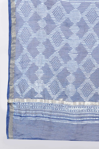 Indigo Printed Cotton Silk Drape