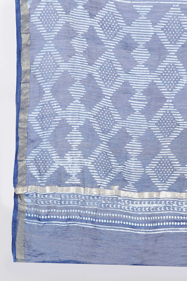 Indigo Printed Cotton Silk Drape