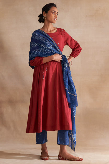 Indigo Dabu Printed Cotton Silk Drape