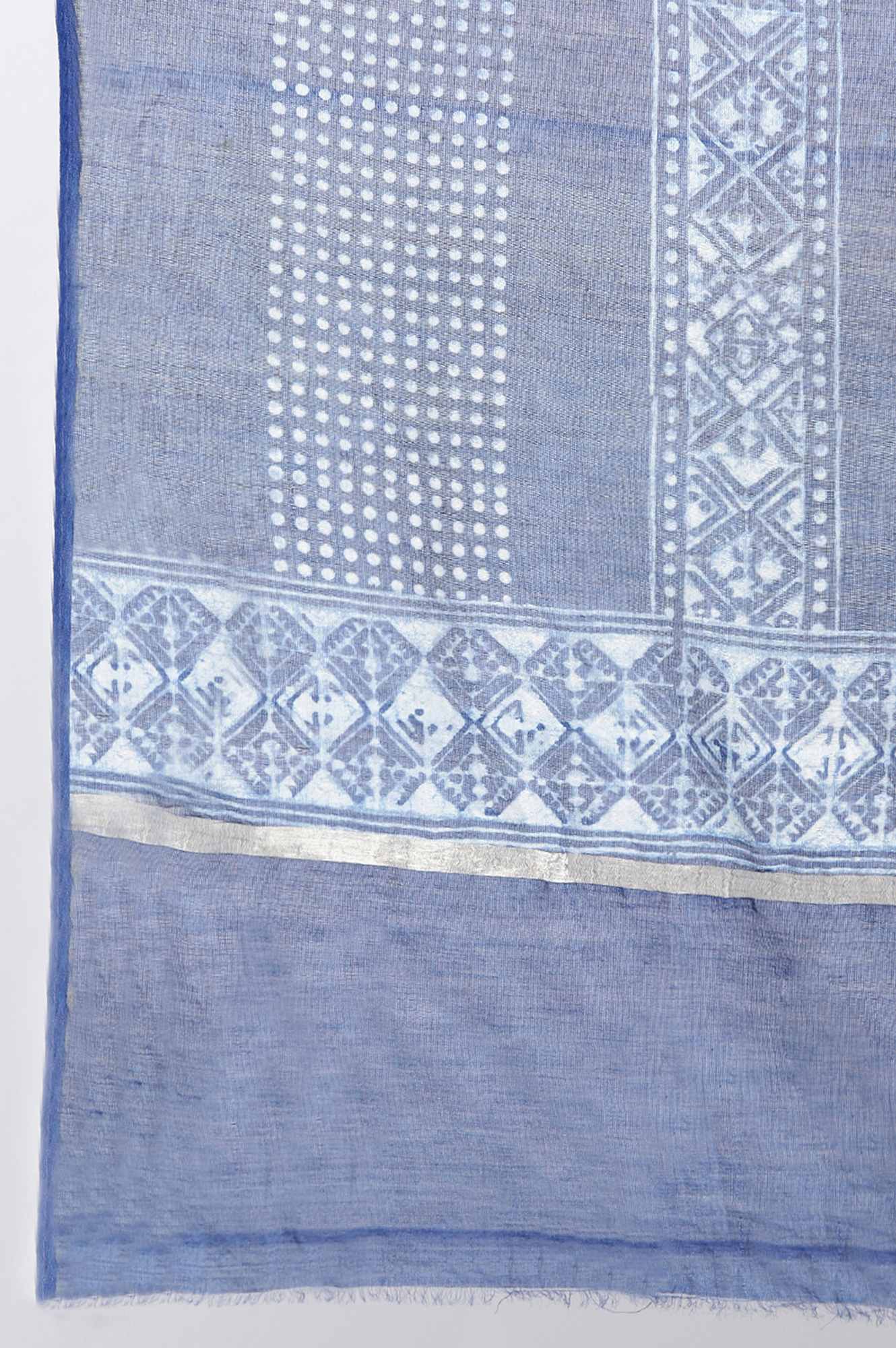 Indigo Dabu Printed Cotton Silk Drape