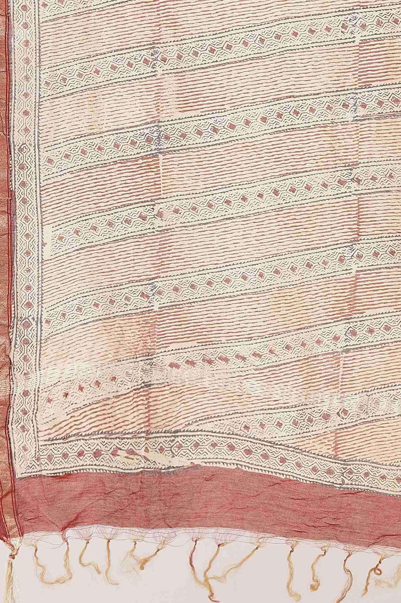 Beige Printed Cotton Silk Drape - wforwoman