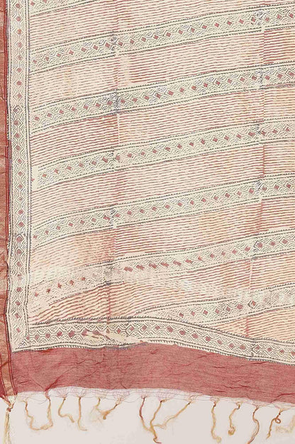 Beige Printed Cotton Silk Drape - wforwoman