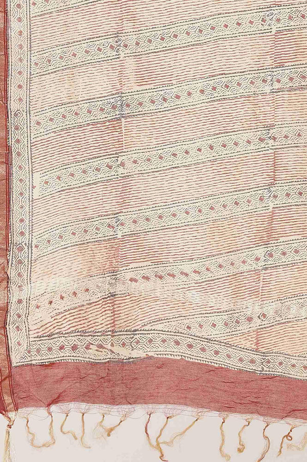 Beige Printed Cotton Silk Drape