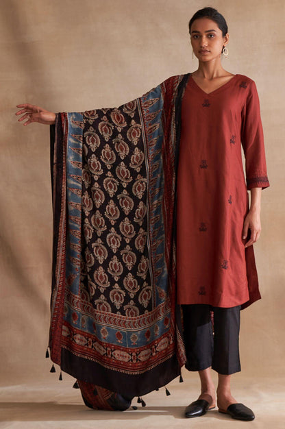 Folksong By W Multicoloured Ajrakh Print Drape - wforwoman