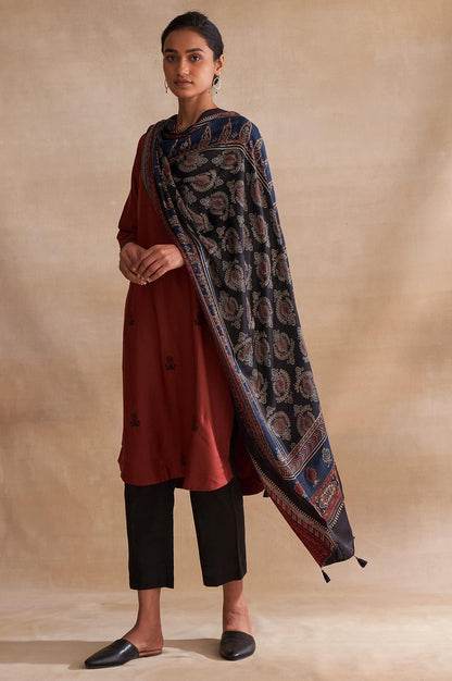 Folksong By W Multicoloured Ajrakh Print Drape - wforwoman