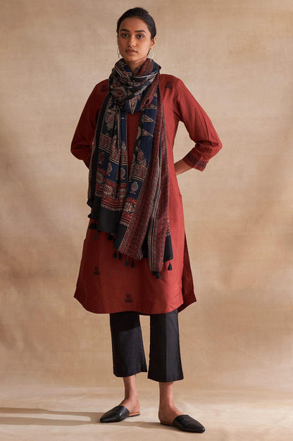 Folksong By W Multicoloured Ajrakh Print Drape - wforwoman