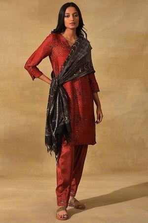 Black Printed Cotton Silk Drape - Fs