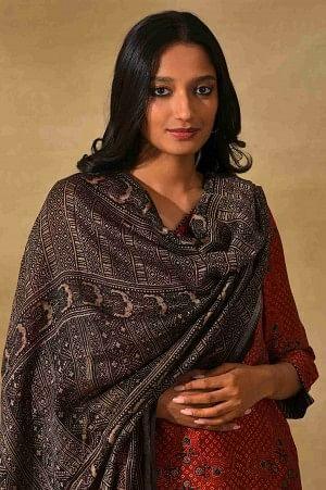 Black Printed Cotton Silk Drape
