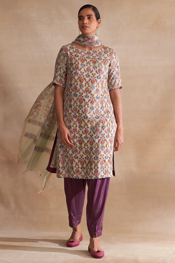 Folksong By W Light Blue Printed Cotton Silk Drape