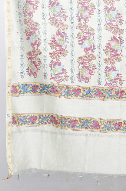 Folksong By W Light Blue Printed Cotton Silk Drape - wforwoman