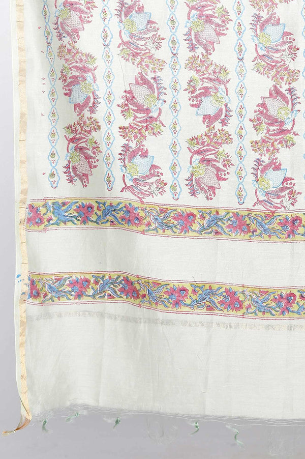 Folksong By W Light Blue Printed Cotton Silk Drape