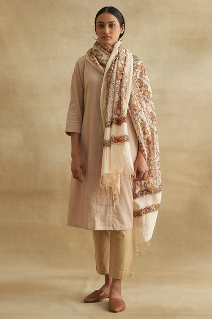 Pink Floral Tasseled Cotton Dupatta