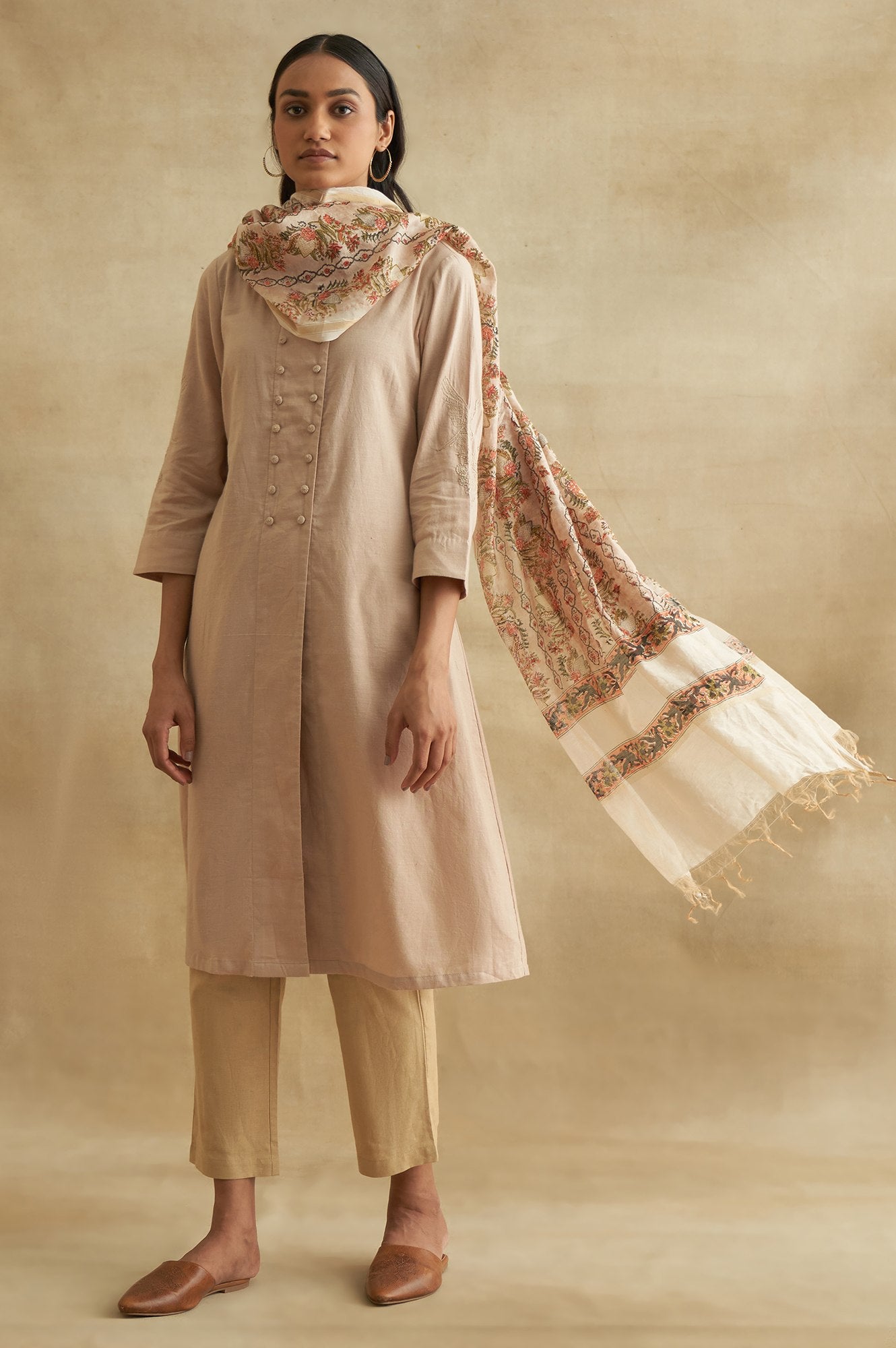 Pink Floral Tasseled Cotton Dupatta