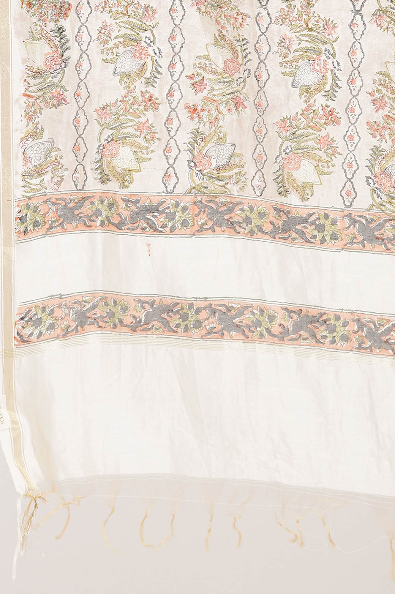 Pink Floral Tasseled Cotton Dupatta