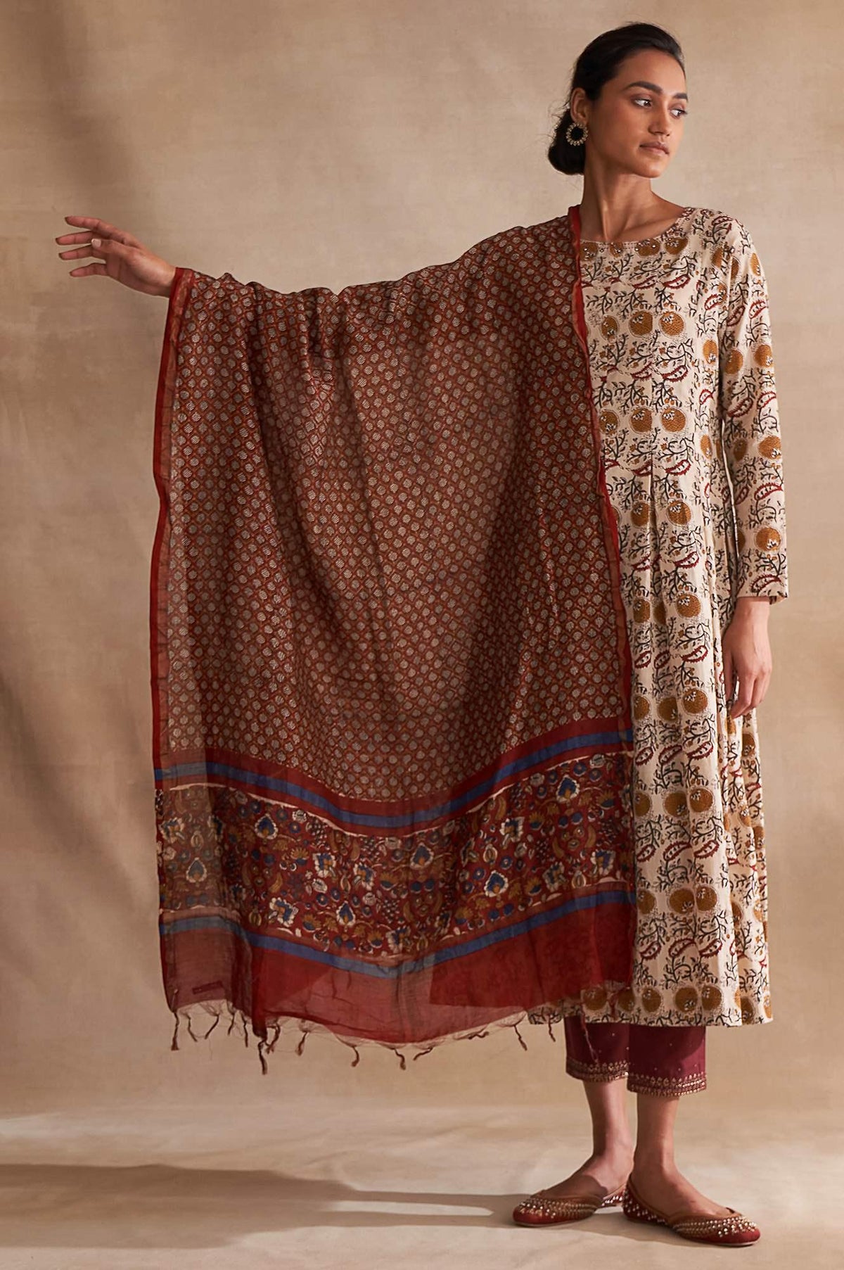 Folksong By W Red Printed Cotton Silk Drape - FS